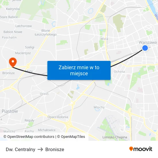 Dw. Centralny to Bronisze map