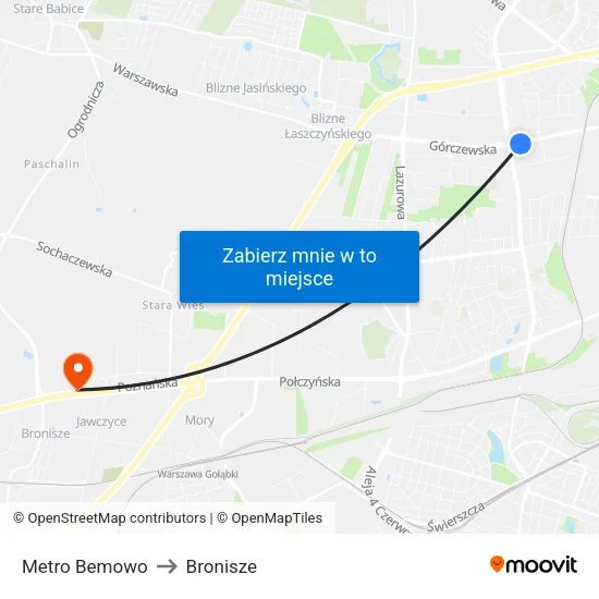 Metro Bemowo to Bronisze map
