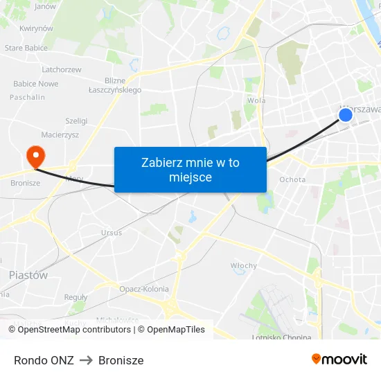 Rondo ONZ to Bronisze map