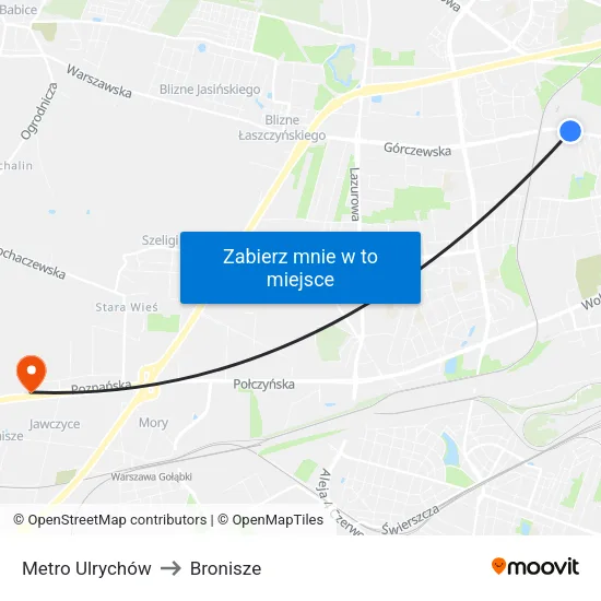 Metro Ulrychów to Bronisze map
