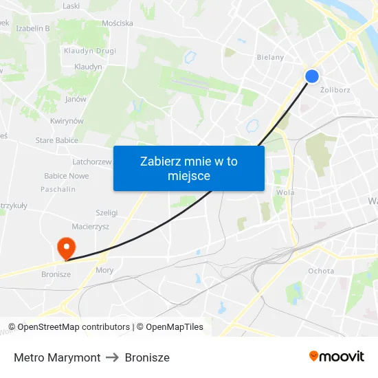 Metro Marymont to Bronisze map