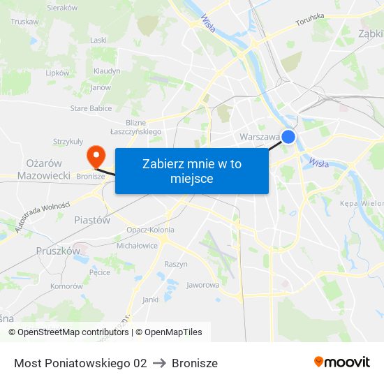 Most Poniatowskiego to Bronisze map