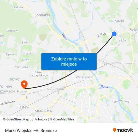 Marki Wiejska to Bronisze map