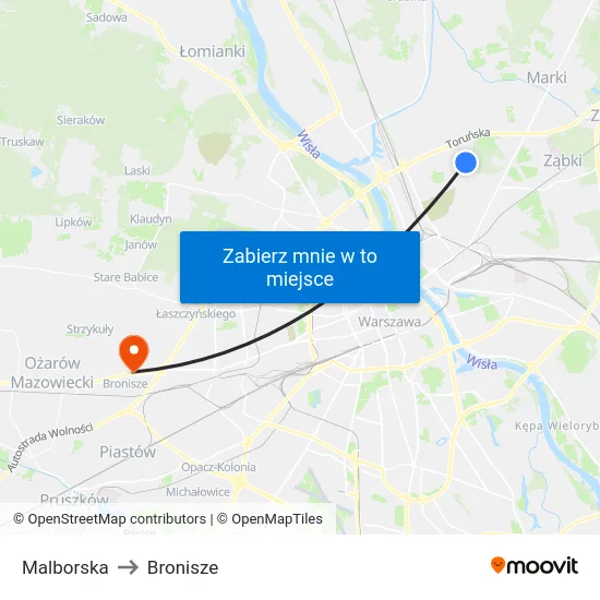 Malborska to Bronisze map