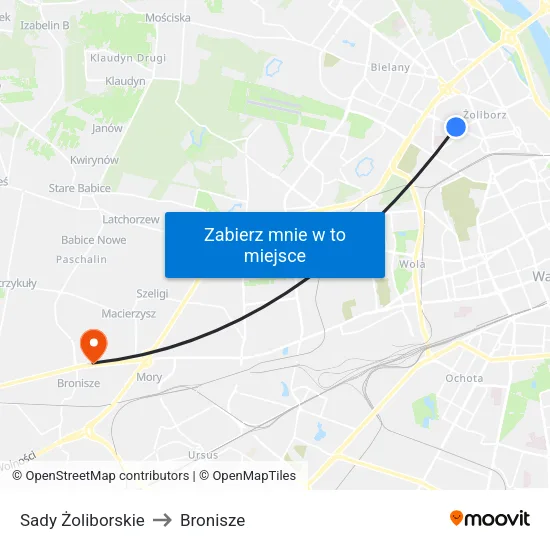 Sady Żoliborskie to Bronisze map