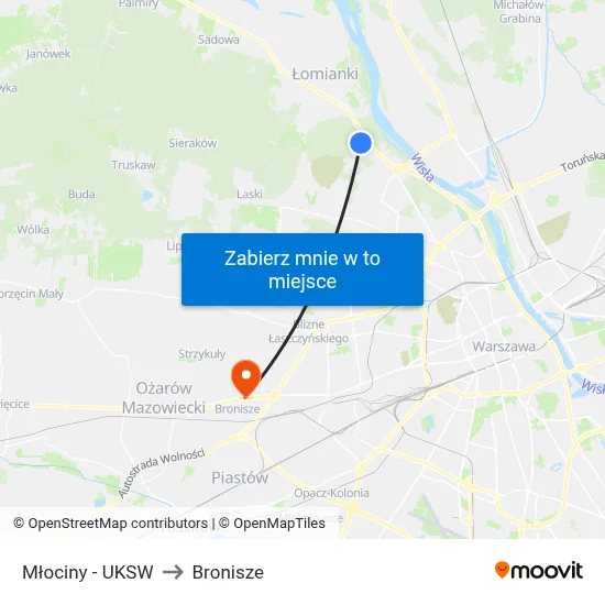 Młociny - UKSW to Bronisze map