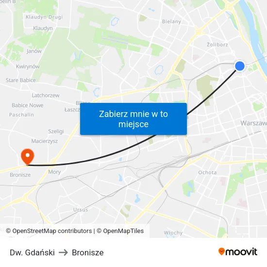 Dw. Gdański to Bronisze map