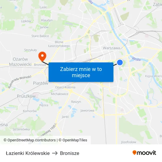 Łazienki Królewskie to Bronisze map