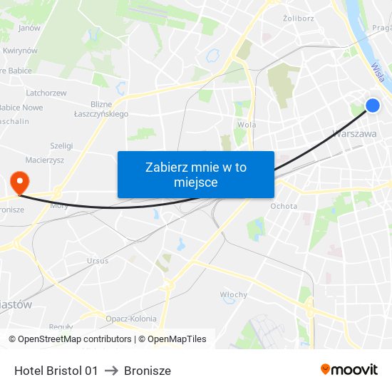 Hotel Bristol to Bronisze map