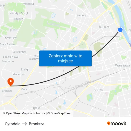 Cytadela to Bronisze map