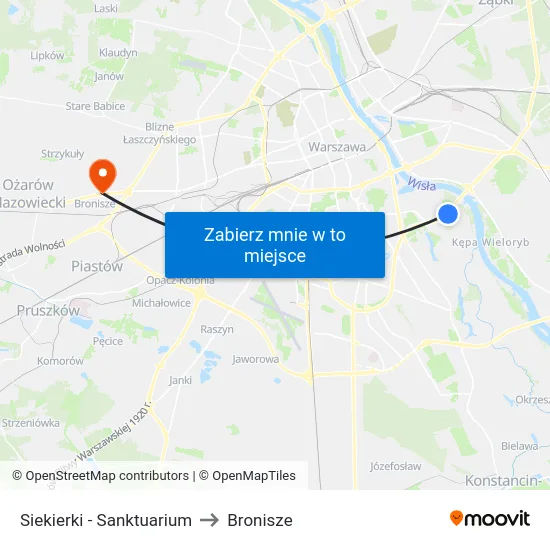 Siekierki - Sanktuarium to Bronisze map