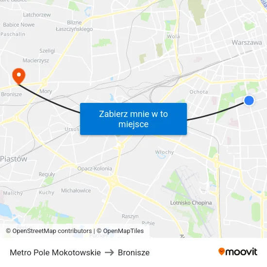 Metro Pole Mokotowskie to Bronisze map