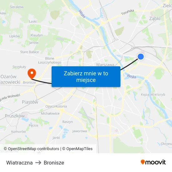 Wiatraczna to Bronisze map