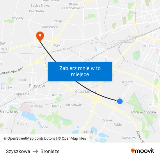 Szyszkowa to Bronisze map