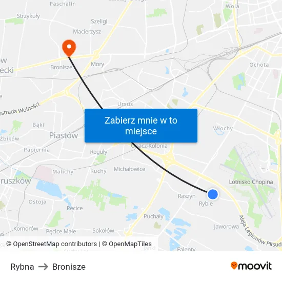 Rybna to Bronisze map
