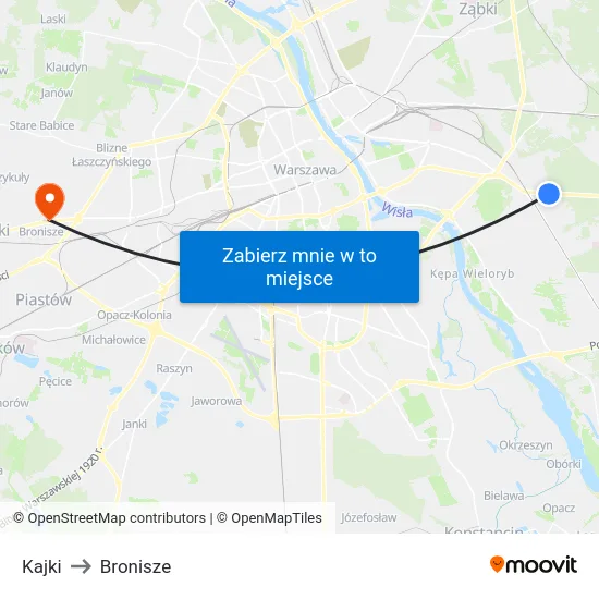 Kajki to Bronisze map