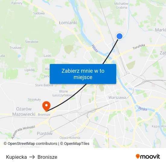 Kupiecka to Bronisze map