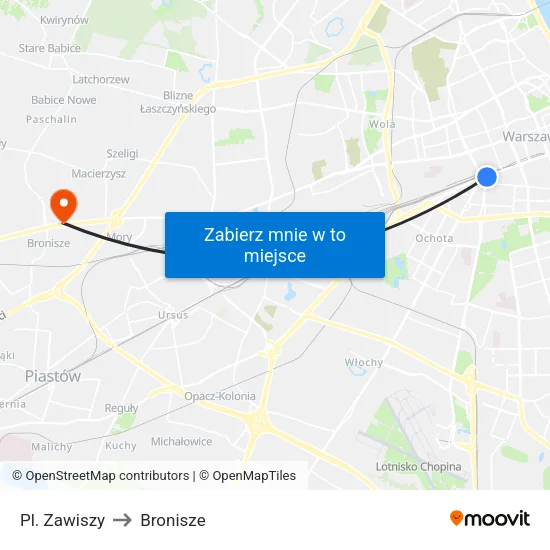 Pl. Zawiszy to Bronisze map