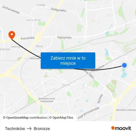 Techników to Bronisze map