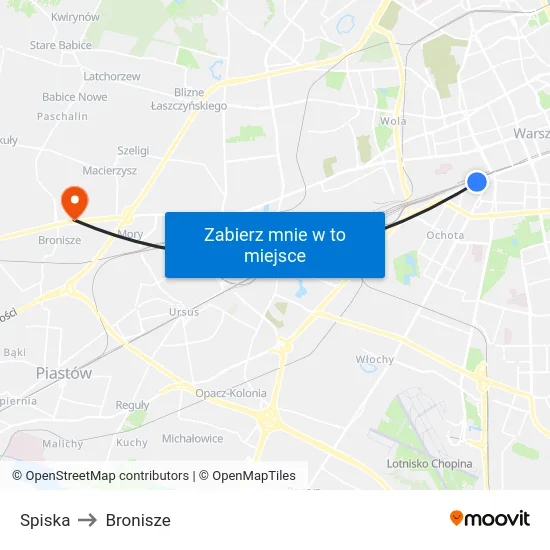 Spiska to Bronisze map