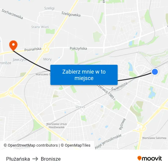 Płużańska to Bronisze map