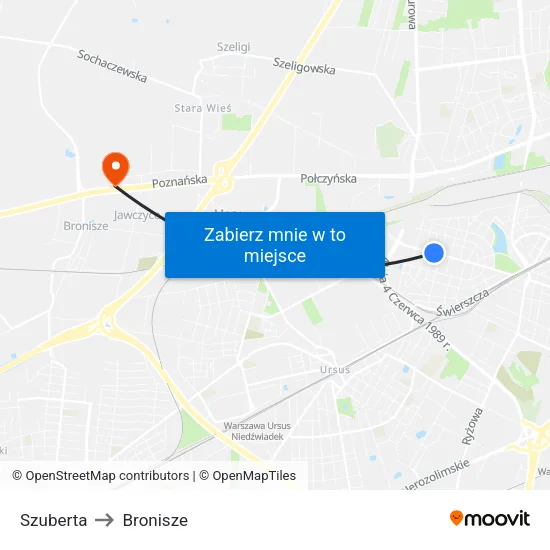 Szuberta to Bronisze map