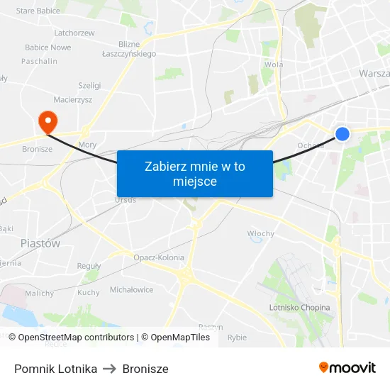 Pomnik Lotnika to Bronisze map