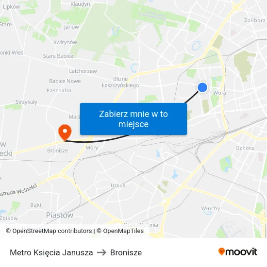 Metro Księcia Janusza to Bronisze map