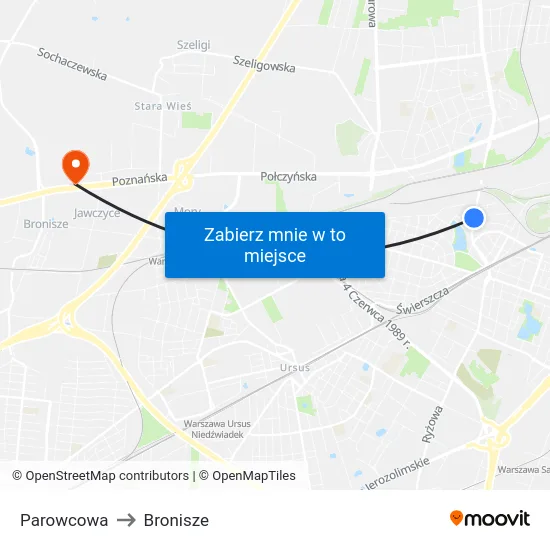 Parowcowa to Bronisze map