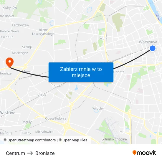 Centrum to Bronisze map
