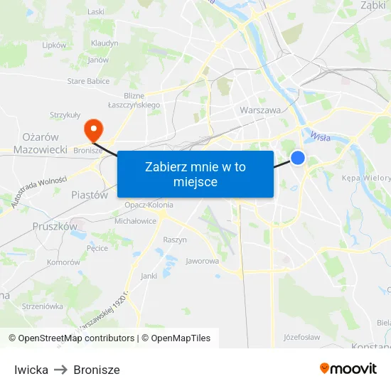 Iwicka to Bronisze map