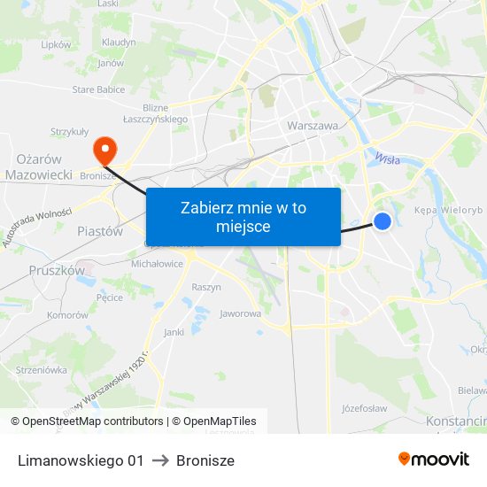 Limanowskiego 01 to Bronisze map