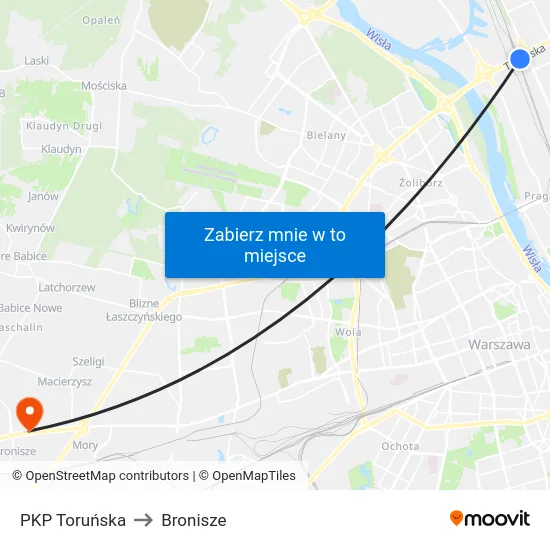 PKP Toruńska to Bronisze map