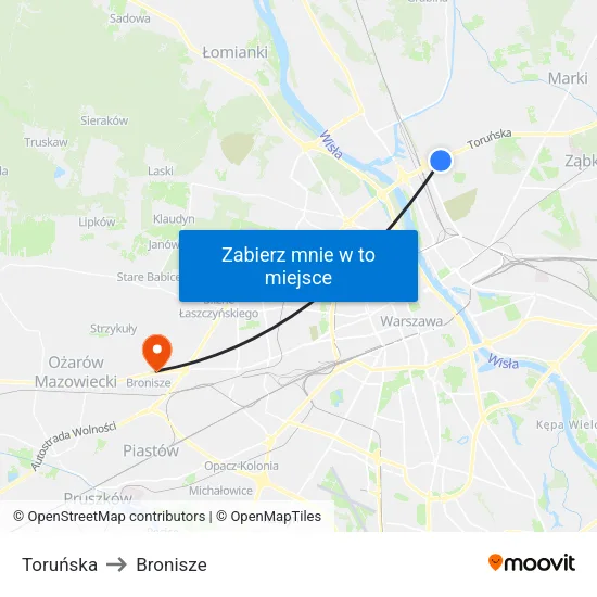 Toruńska to Bronisze map