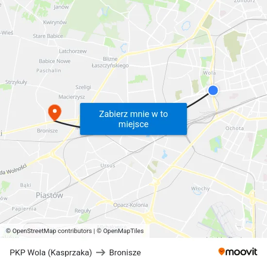 PKP Wola (Kasprzaka) to Bronisze map