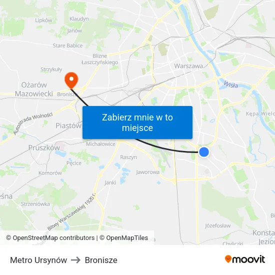 Metro Ursynów to Bronisze map