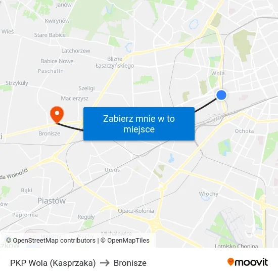 PKP Wola (Kasprzaka) to Bronisze map