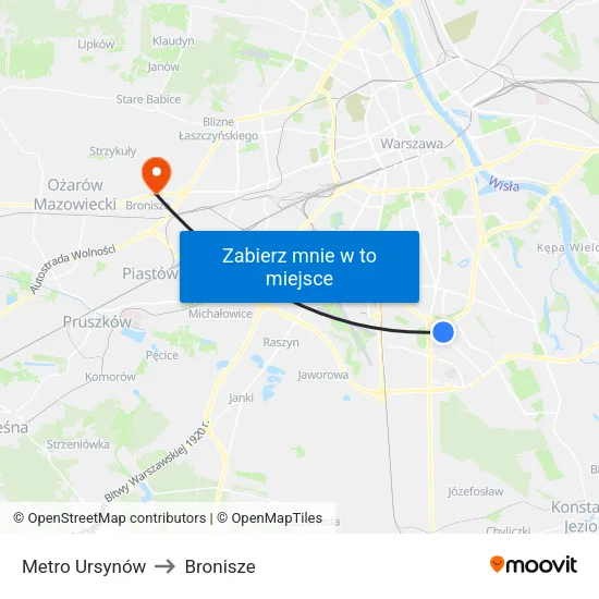 Metro Ursynów to Bronisze map