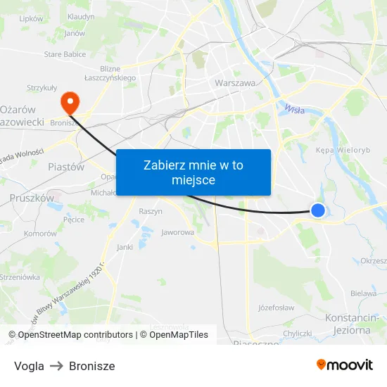 Vogla to Bronisze map