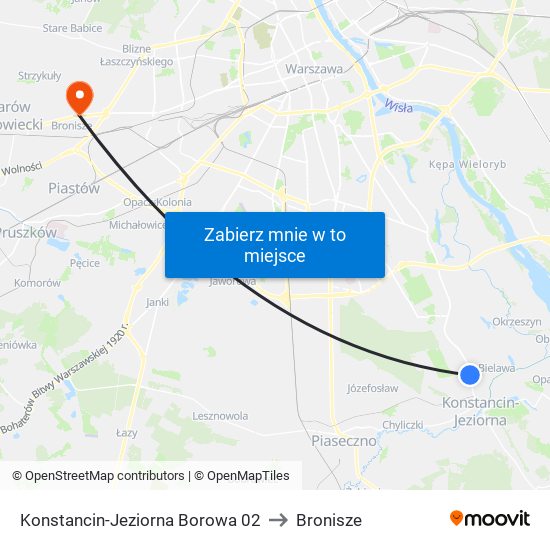 Konstancin-Jeziorna Borowa to Bronisze map