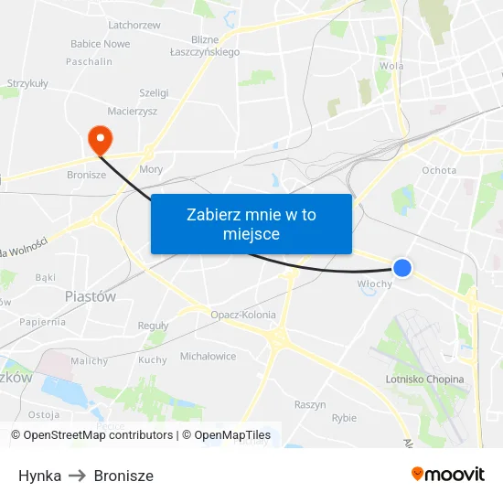 Hynka to Bronisze map