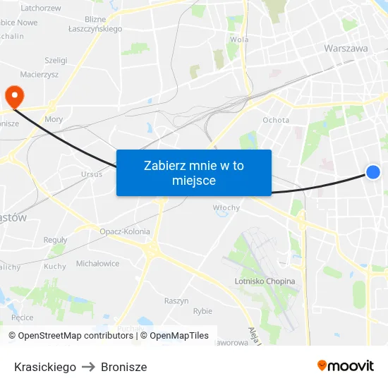 Krasickiego to Bronisze map