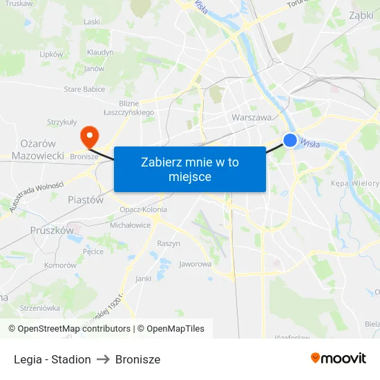 Legia - Stadion to Bronisze map