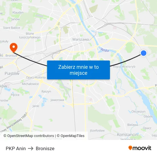 PKP Anin to Bronisze map