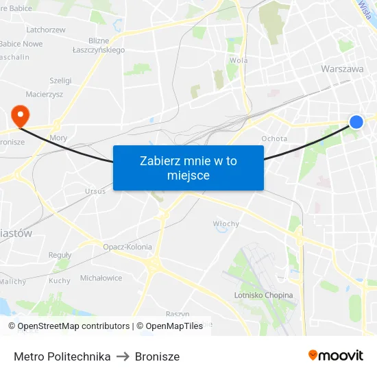 Metro Politechnika to Bronisze map