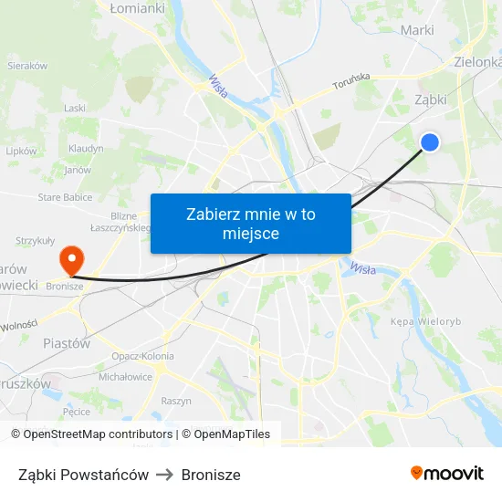 Ząbki Powstańców to Bronisze map