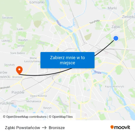 Ząbki Powstańców to Bronisze map