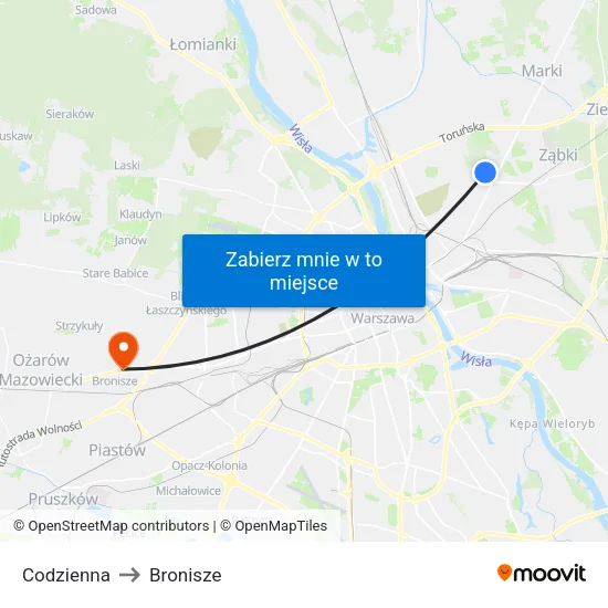 Codzienna to Bronisze map