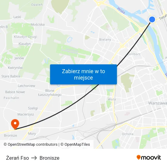 Żerań Fso to Bronisze map