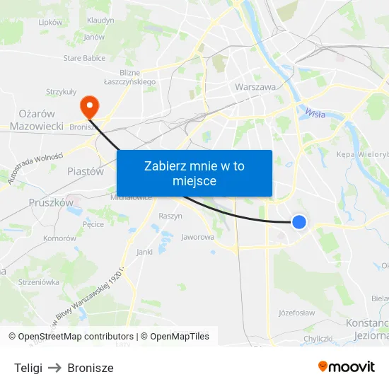 Teligi to Bronisze map